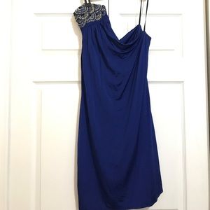 One shoulder royal blue mini dress